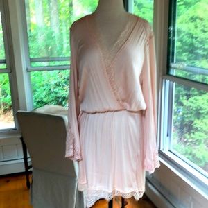 Pale pink lace dress. Backless drape. Pull over.